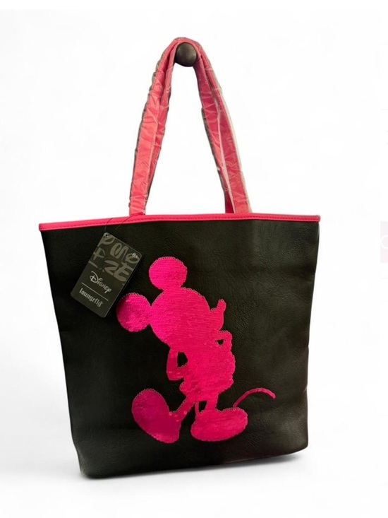 Disney Handbags - BNWT Disneyland Mickey sequin Loungefly tote bag pink and black